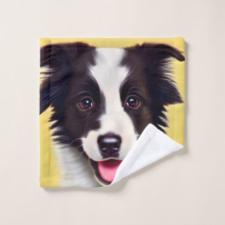 Happy Cute Border Collie Puppy Wash Cloth