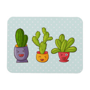 Happy Cute Cactus in Flower Pots Fun Illustration Magnet