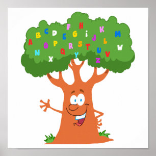 happy cute cartoon abc alphabet tree poster