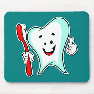 Happy Cute Cartoon Tooth With a Toothbrush Mouse Pad