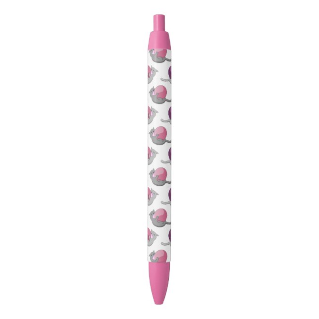 Happy Cute Cats Playing with Balls Pattern  Black Ink Pen (Front Vertical)