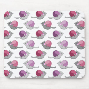Happy Cute Cats Playing with Balls Pattern Mouse Pad