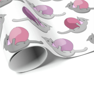 Happy Cute Cats Playing with Balls Wrapping Paper