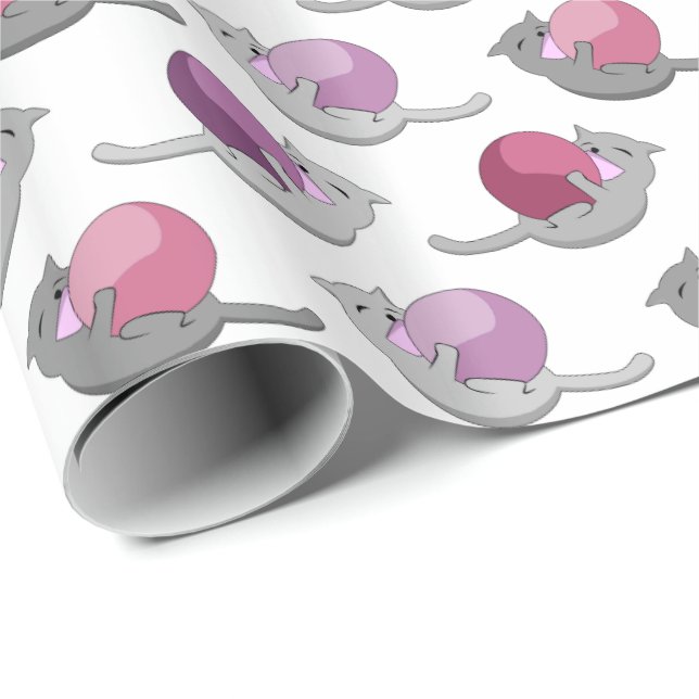 Happy Cute Cats Playing with Balls Wrapping Paper (Roll Corner)