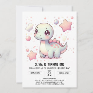 Happy Cute Dinosaur 1st Birthday Invitation