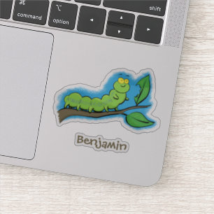 Happy cute green caterpillar cartoon illustration