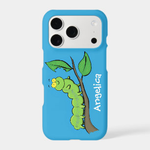 Happy cute green caterpillar cartoon illustration