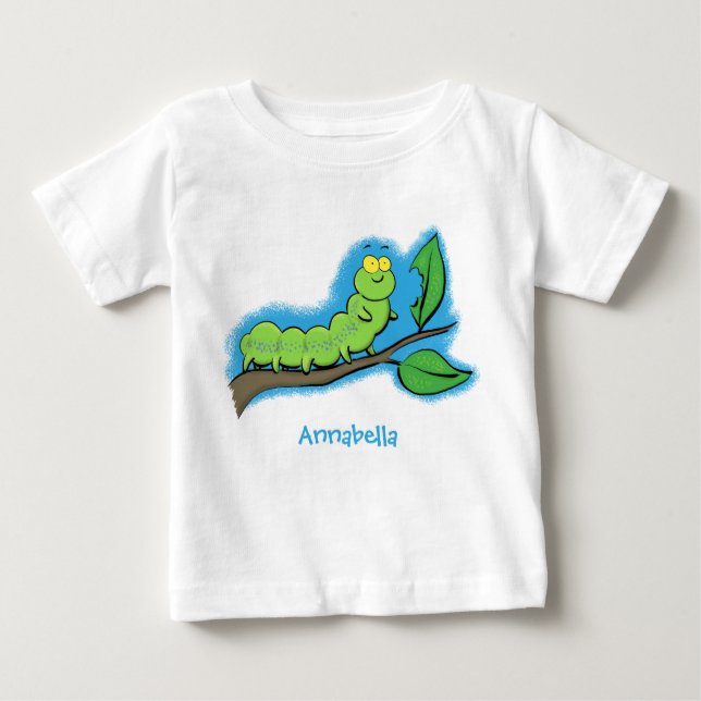 Happy cute green caterpillar cartoon illustration baby T-Shirt (Front)