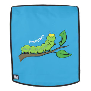 Happy cute green caterpillar cartoon illustration backpack