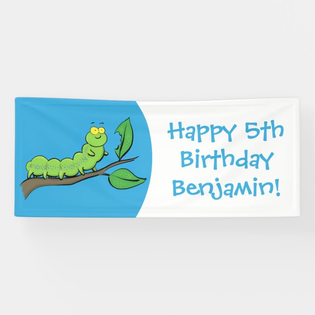 Happy cute green caterpillar cartoon illustration banner (Horizontal)