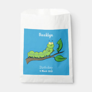 Happy cute green caterpillar cartoon illustration favour bag