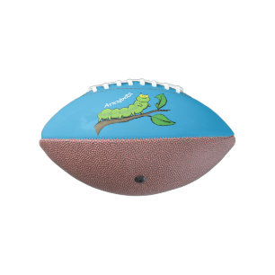 Happy cute green caterpillar cartoon illustration football