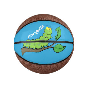 Happy cute green caterpillar cartoon illustration mini basketball