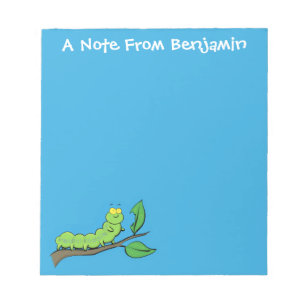 Happy cute green caterpillar cartoon illustration notepad