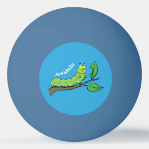 Happy cute green caterpillar cartoon illustration ping pong ball