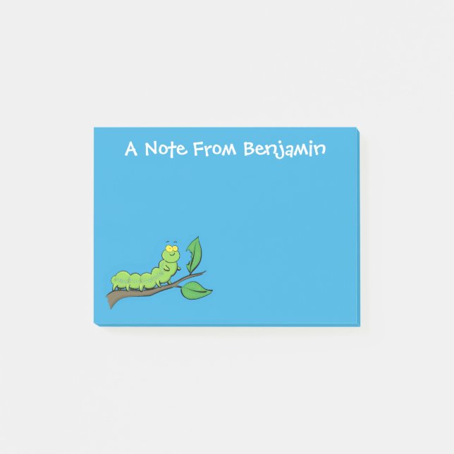 Happy cute green caterpillar cartoon illustration post-it notes (Front)