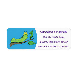 Happy cute green caterpillar cartoon illustration return address label