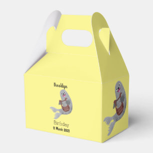 Happy cute harp seal cartoon illustration favour box