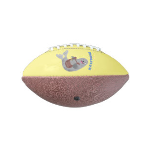Happy cute harp seal cartoon illustration football