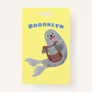 Happy cute harp seal cartoon illustration ID badge