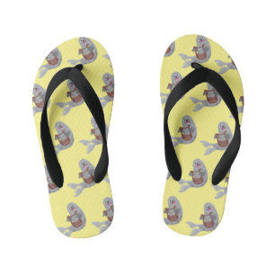 Happy cute harp seal cartoon illustration kid's thongs