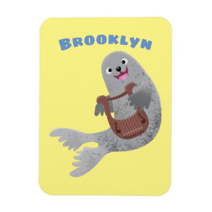 Happy cute harp seal cartoon illustration magnet