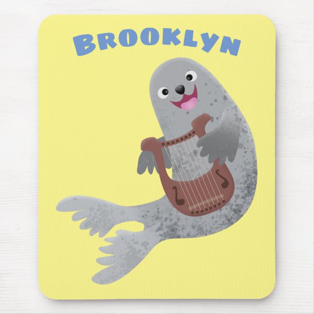 Happy cute harp seal cartoon illustration mouse pad (Front)