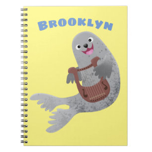 Happy cute harp seal cartoon illustration notebook