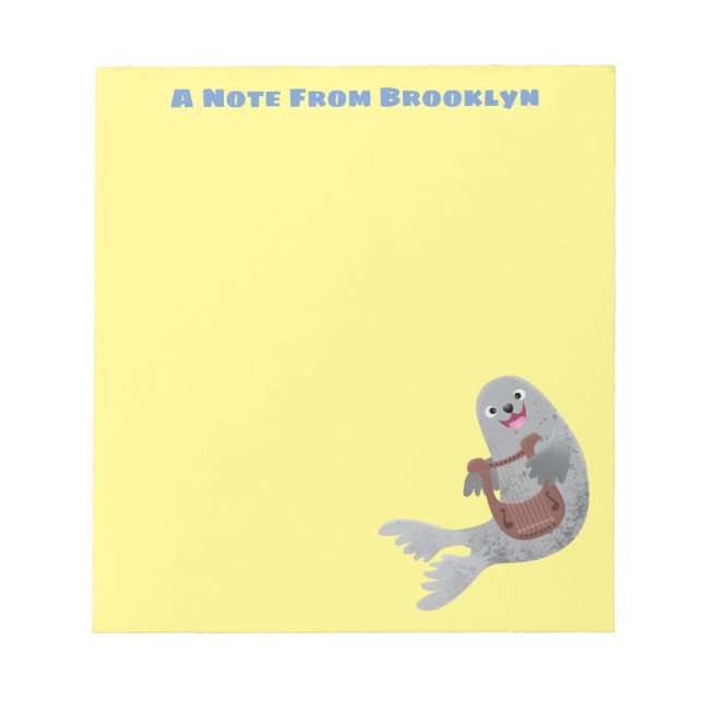 Happy cute harp seal cartoon illustration notepad (Front)