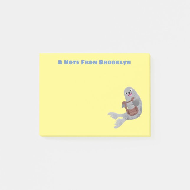 Happy cute harp seal cartoon illustration post-it notes (Front)
