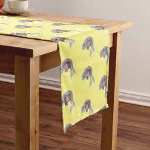 Happy cute harp seal cartoon illustration short table runner