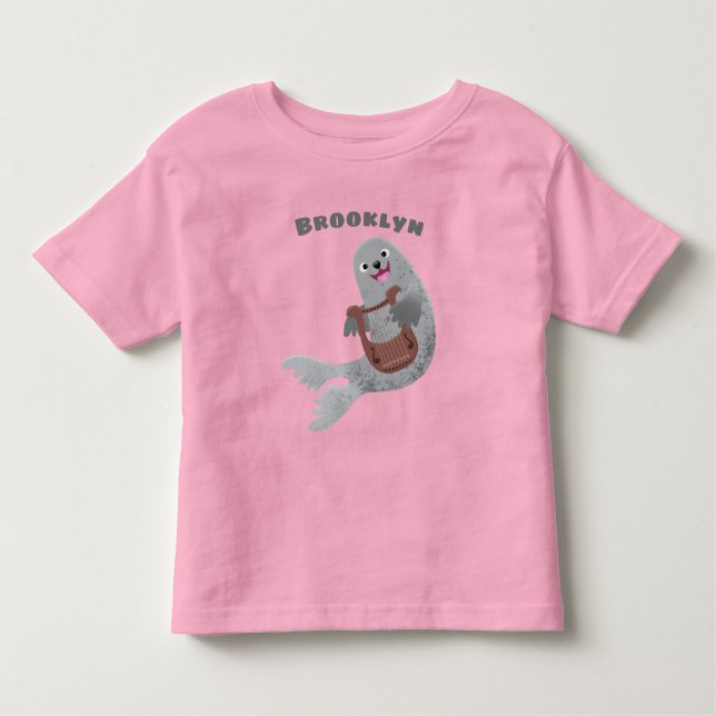 Happy cute harp seal cartoon illustration toddler T-Shirt (Front)