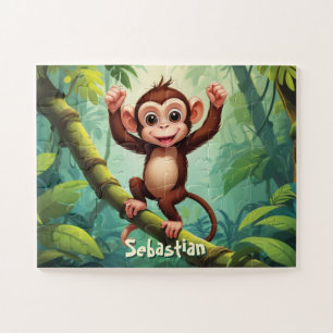 Happy Cute Monkey In Jungle Personalised Jigsaw Puzzle