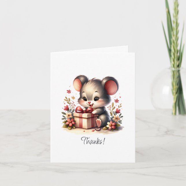 Happy Cute Mouse Custom Folded Thank You Card (Front)
