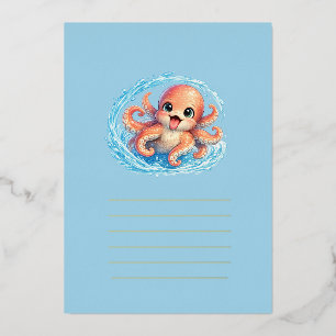 Happy Cute Octopus Kawaii Sea Life Illustration Foil Holiday Card