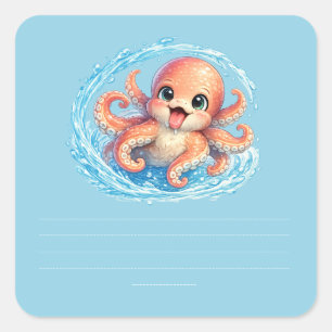 Happy Cute Octopus Kawaii Sea Life Illustration Square Sticker