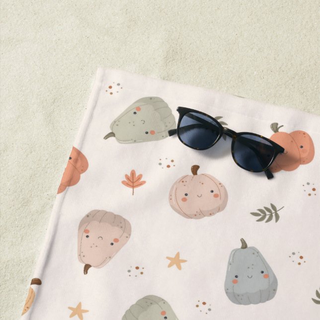 Happy Cute Pumpkin Pattern -  Beach Towel (In Situ)