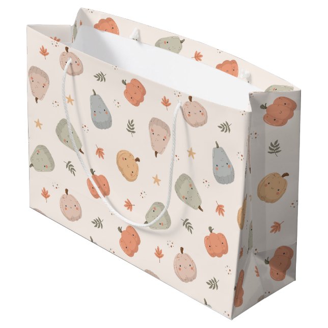 Happy Cute Pumpkin Pattern - Large Gift Bag (Back Angled)