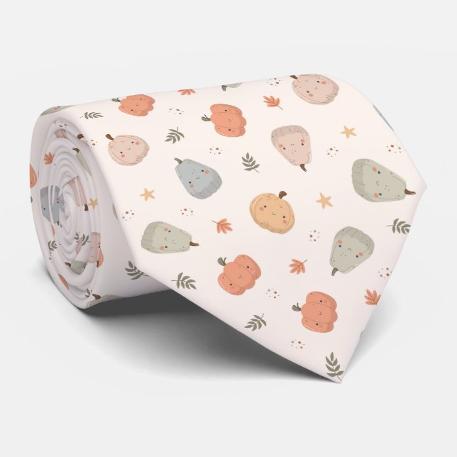 Happy Cute Pumpkin Pattern -  Neck Tie (Rolled)