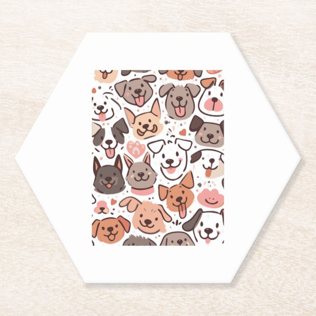 Happy Cute Puppies Pattern  1 Paper Coaster (Front)