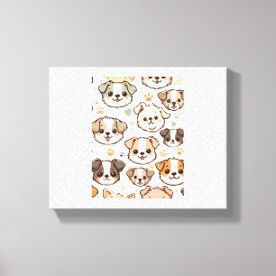 Happy Cute Puppies Pattern Canvas Print