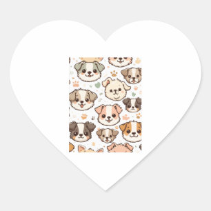 Happy Cute Puppies Pattern Heart Sticker