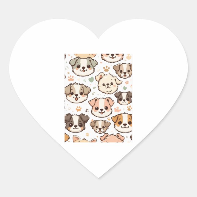 Happy Cute Puppies Pattern   Heart Sticker (Front)