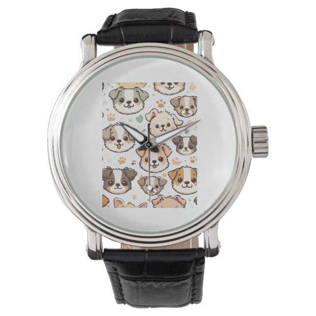 Happy Cute Puppies Pattern   Watch (Front)