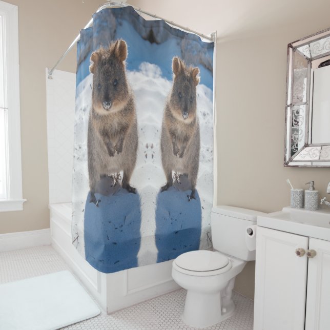 Happy & Cute Quokka on the Beach Australia Shower Curtain (In Situ)