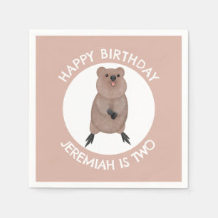 Happy cute quokka personalised cartoon birthday napkin