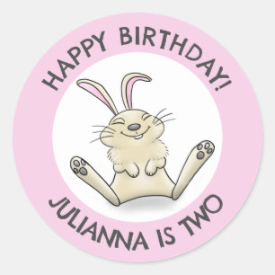 Happy cute rabbit personalised cartoon birthday classic round sticker