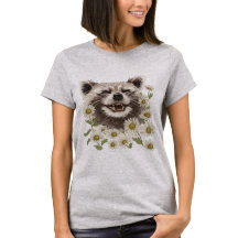 Happy cute racoon in daisies