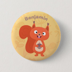 Happy cute red squirrel cartoon illustration 6 cm round badge