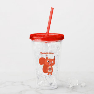 Happy cute red squirrel cartoon illustration acrylic tumbler
